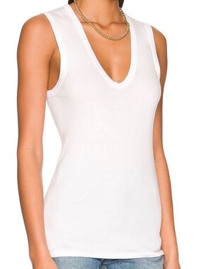 ENZA COSTA Essential Sleeveless U Neck Tank Top Womens XS White Pima Scoop